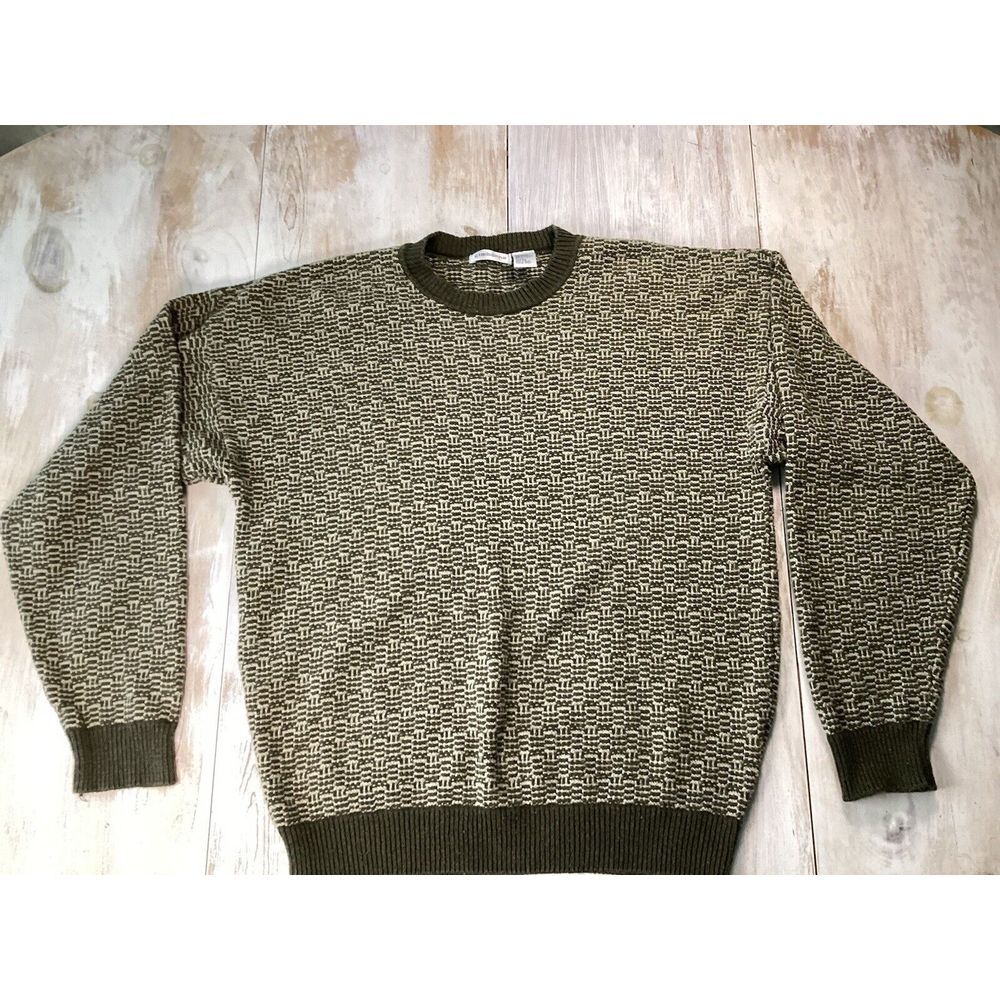 Vintage Claiborne Men's XL Green‎ And Tan Sweater 90s Dad Grandpa